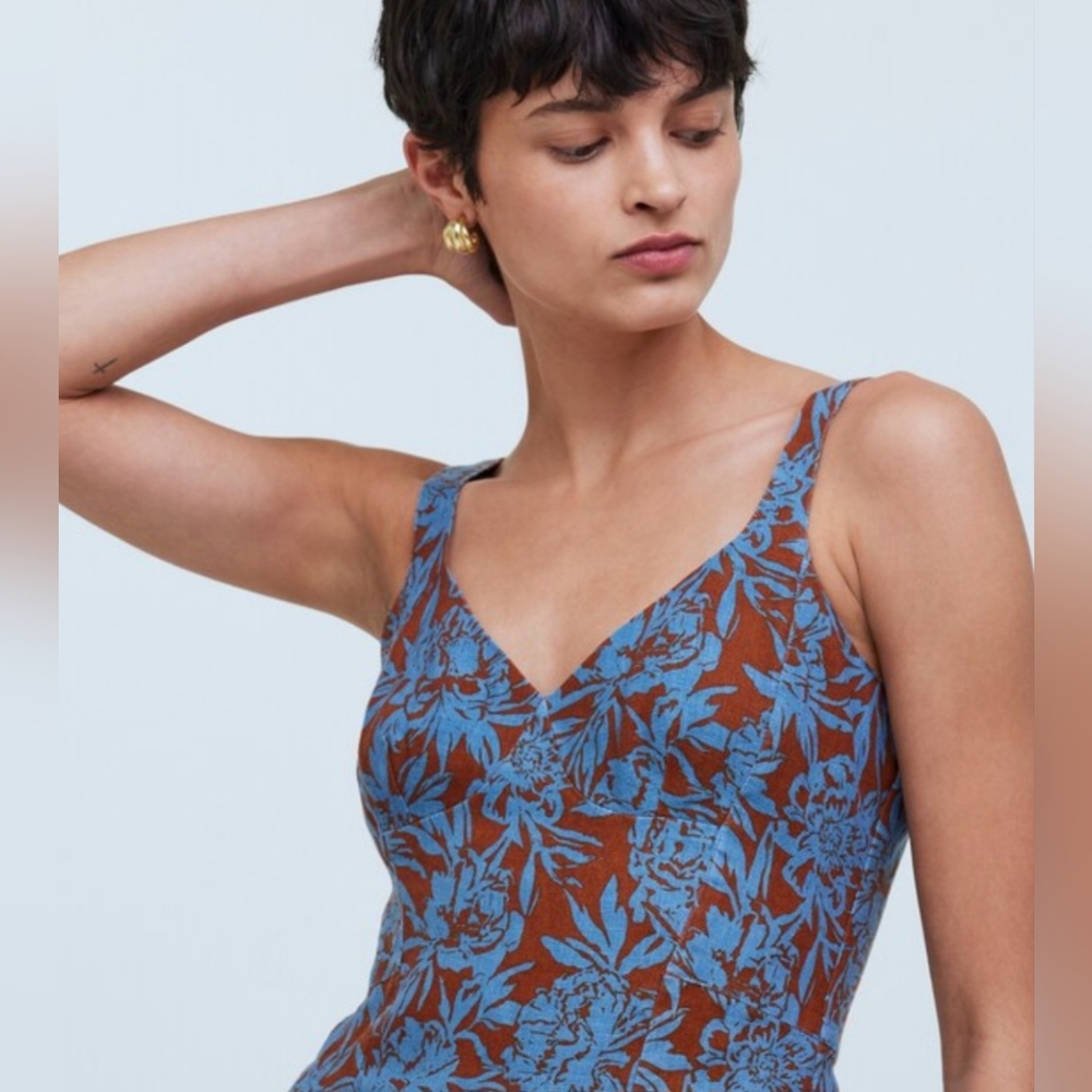 Madewell Sweetheart Mini Dress in Floral 100% Linen - Picture 5 of 7